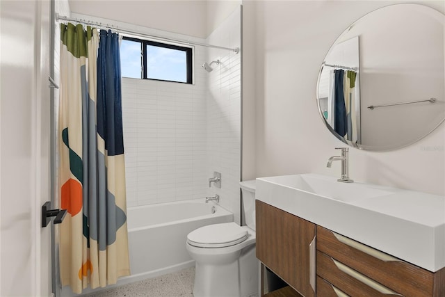 1624 Turnbull Crossings Dr, New Smyrna Beach, FL 32168 - full bathroom with speckle patterned floor, shower / bath combination with curtain, toilet, and vanity
