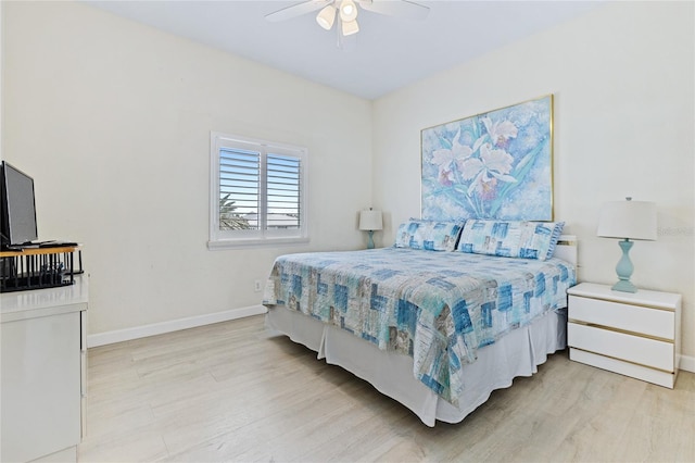 6320 S Atlantic Ave, New Smyrna Beach, FL 32169 - bedroom featuring light wood-type flooring, baseboards, and a ceiling fan