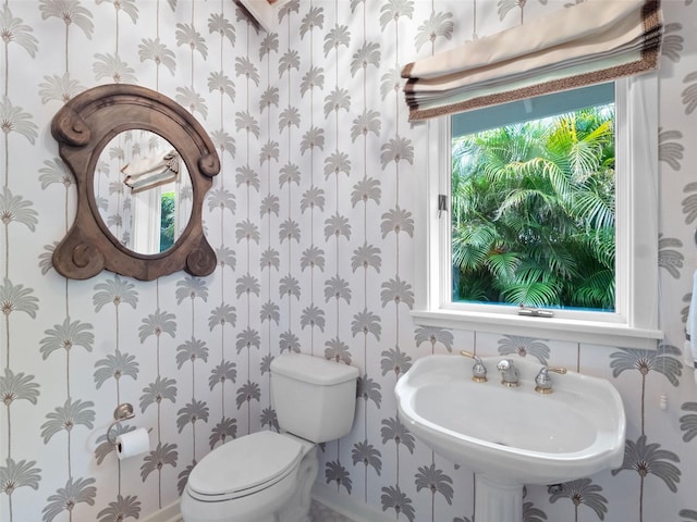 1215 Commodore Dr, New Smyrna Beach, FL 32168 - half bathroom featuring wallpapered walls and toilet