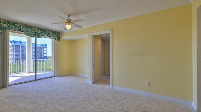 4620 Riverwalk Village Ct Unit 7306, Ponce Inlet, FL 32127 - carpeted empty room with ornamental molding, baseboards, and ceiling fan