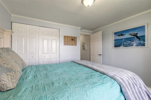 76 Heather Point Ct, New Smyrna Beach, FL 32169 - bedroom featuring ornamental molding and a closet