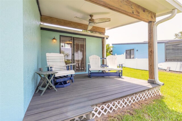 76 Heather Point Ct, New Smyrna Beach, FL 32169 - wooden terrace featuring a ceiling fan