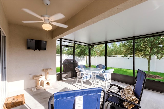 2818 Taton Trce, New Smyrna Beach, FL 32168 - sunroom with ceiling fan and outdoor dining space