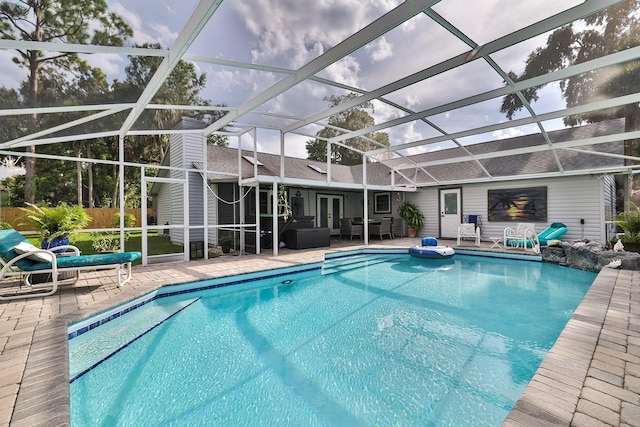 475 Spruceview Dr, Port Orange, FL 32127 - view of pool with french doors, a patio area, and glass enclosure
