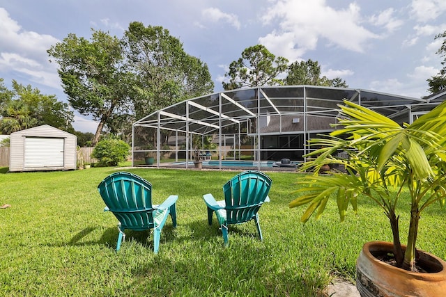 475 Spruceview Dr, Port Orange, FL 32127 - view of green lawn with an outdoor pool and glass enclosure