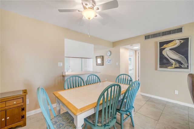 525 N Atlantic Ave Unit 39, New Smyrna Beach, FL 32169 - dining space with ceiling fan, light tile patterned floors, and baseboards