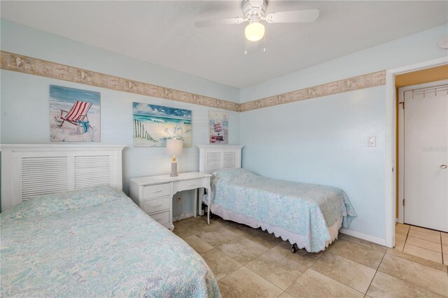 525 N Atlantic Ave Unit 39, New Smyrna Beach, FL 32169 - bedroom featuring ceiling fan and light tile patterned floors