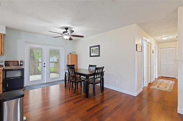 1723 Needle Palm Dr, Edgewater, FL 32132 - dining area with a textured ceiling, french doors, dark wood-type flooring, and ceiling fan