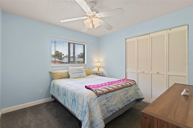 1723 Needle Palm Dr, Edgewater, FL 32132 - bedroom with a textured ceiling, a closet, carpet floors, and ceiling fan