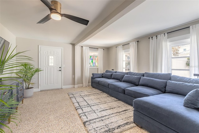2900 S Peninsula Dr, Daytona Beach, FL 32118 - living area featuring ceiling fan and baseboards