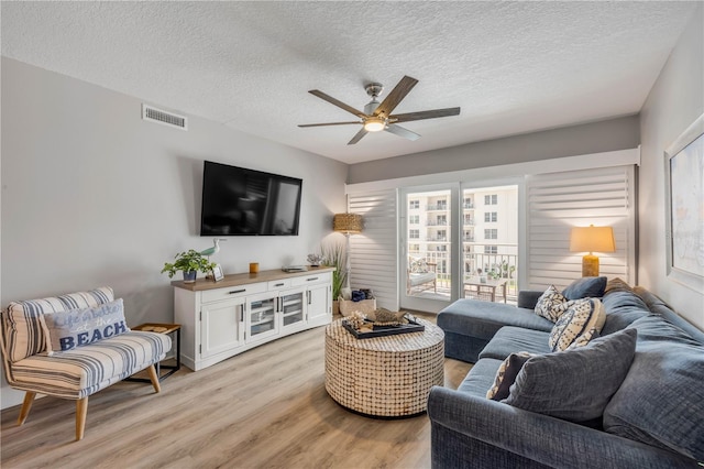 4151 S Atlantic Ave Unit 3090, New Smyrna Beach, FL 32169 - living room with plenty of natural light, ceiling fan, light wood finished floors, and a textured ceiling