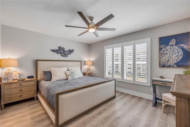 4151 S Atlantic Ave Unit 3090, New Smyrna Beach, FL 32169 - bedroom featuring light wood-type flooring, a textured ceiling, baseboards, and a ceiling fan