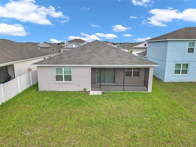 7223 SW 61st Pl, Ocala, FL 34474 - rear view of property with roof with shingles, a sunroom, and stucco siding