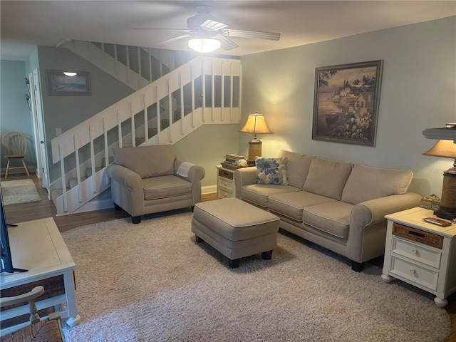 38 Cedar Dunes Dr, New Smyrna Beach, FL 32169 - living room with a ceiling fan and stairway