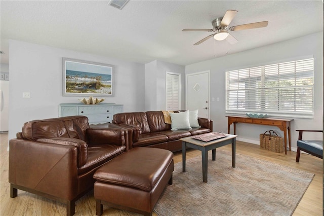 1920 Travelers Palm Dr, Edgewater, FL 32141 - living room featuring a ceiling fan and light wood-style floors