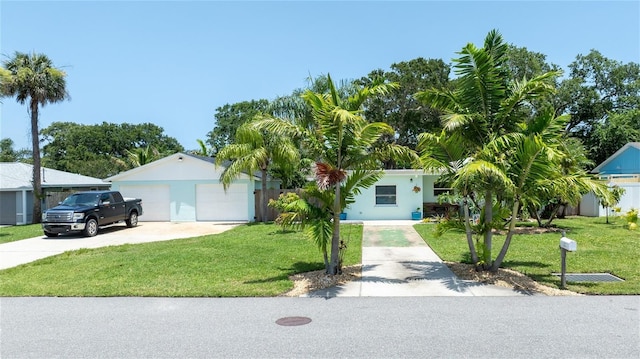 653 Goodwin Ave, New Smyrna Beach, FL 32169 - view of front of home with a front yard, a detached garage, and stucco siding