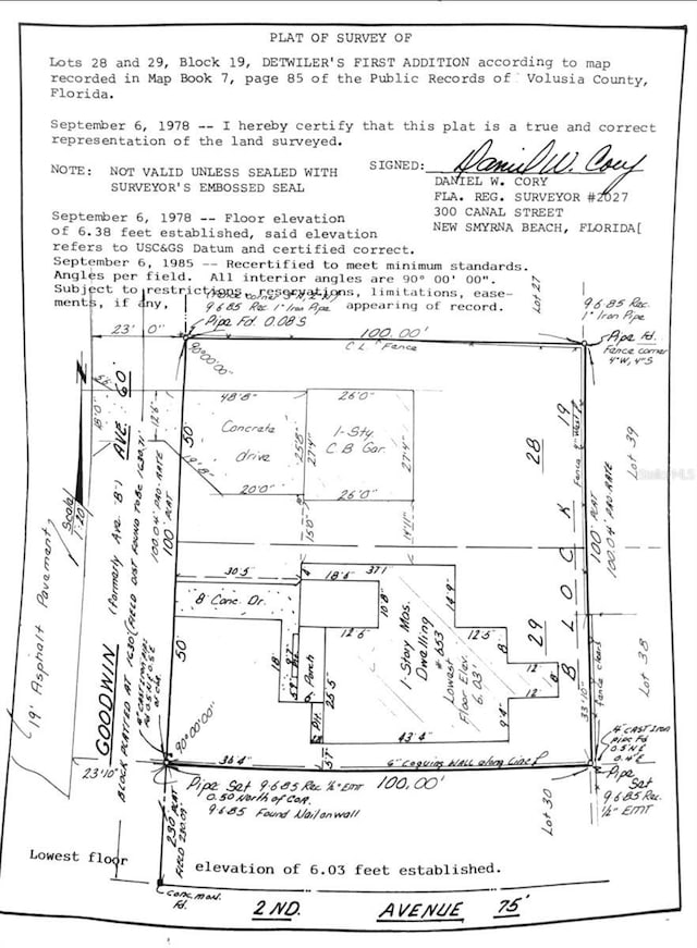 653 Goodwin Ave, New Smyrna Beach, FL 32169 - survey map / technical document