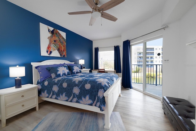5300 S Atlantic Ave Unit 11302, New Smyrna Beach, FL 32169 - bedroom featuring access to outside, wood finished floors, and ceiling fan