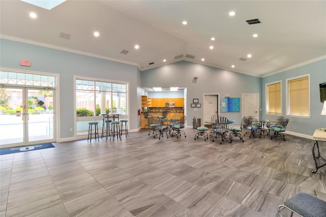 5300 S Atlantic Ave Unit 11302, New Smyrna Beach, FL 32169 - common area featuring crown molding, recessed lighting, and lofted ceiling
