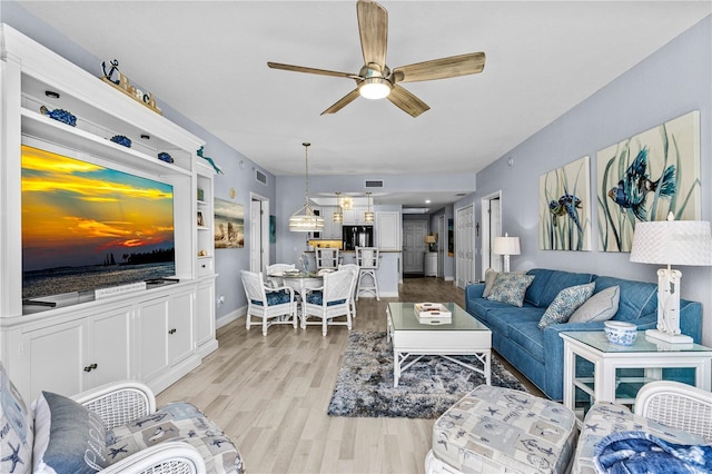 2 Oceans W Blvd Unit 608, Daytona Beach Shores, FL 32118 - living area featuring a ceiling fan, light wood-type flooring, and baseboards