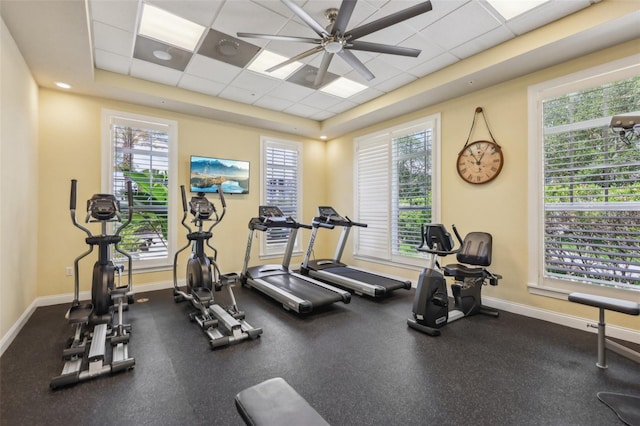 7 Riverwalk Dr Unit 305, New Smyrna Beach, FL 32169 - gym with baseboards, plenty of natural light, and a ceiling fan