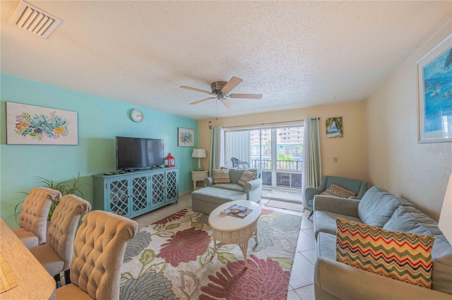 3615 S Atlantic Ave Unit 211, Daytona Beach, FL 32118 - living room featuring a textured ceiling and a ceiling fan