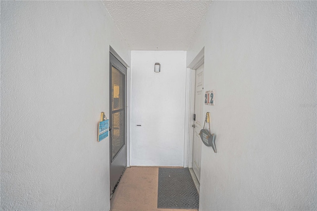 3615 S Atlantic Ave Unit 211, Daytona Beach, FL 32118 - hall featuring a textured ceiling and carpet