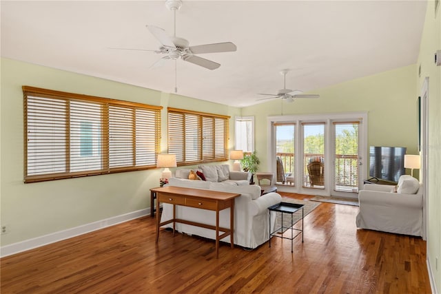 6956 Turtlemound Rd, New Smyrna Beach, FL 32169 - living area with wood finished floors and ceiling fan