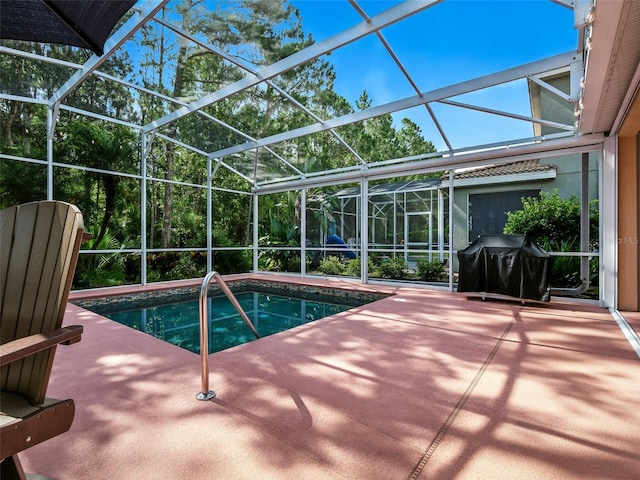 461 Luna Bella Ln, New Smyrna Beach, FL 32168 - outdoor pool featuring a patio, grilling area, and glass enclosure