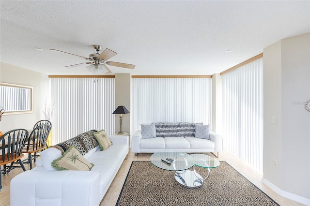 1 Oceans W Blvd Unit 1B5, Daytona Beach, FL 32118 - living area with ceiling fan and a textured ceiling