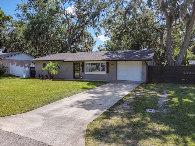 1421 Pine Tree Dr, Edgewater, FL 32132 - ranch-style home featuring a garage, concrete driveway, brick siding, and roof with shingles