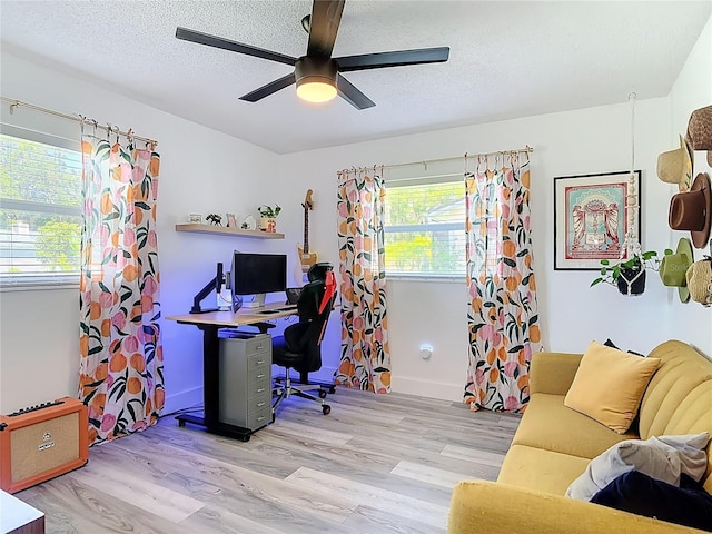 1421 Pine Tree Dr, Edgewater, FL 32132 - office space with ceiling fan, light wood-type flooring, and a textured ceiling