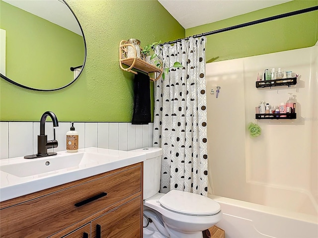 1421 Pine Tree Dr, Edgewater, FL 32132 - bathroom with vanity, shower / bath combination with curtain, and a textured wall