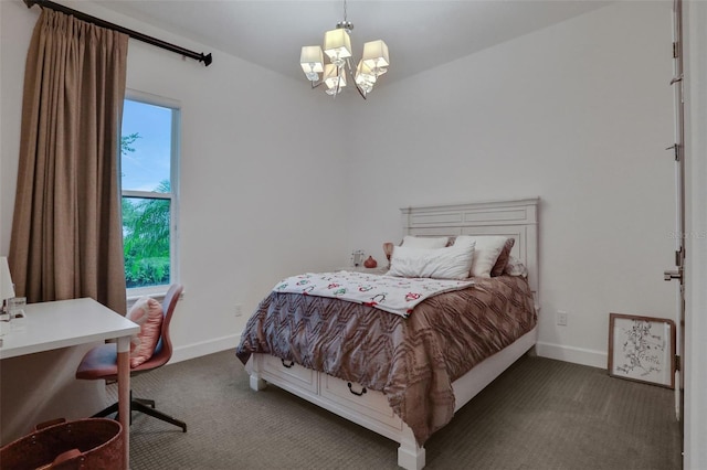 6294 W Fallsgrove Ln, Port Orange, FL 32128 - carpeted bedroom featuring a chandelier and baseboards