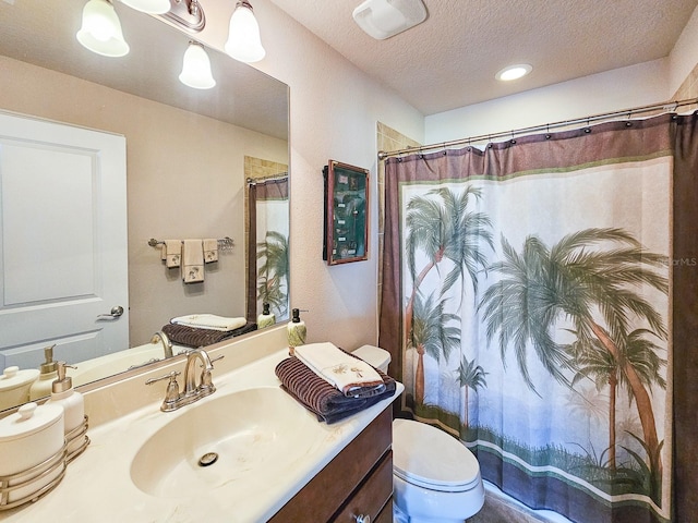 6804 Forkmead Ln, Port Orange, FL 32128 - bathroom with vanity, a textured ceiling, and curtained shower