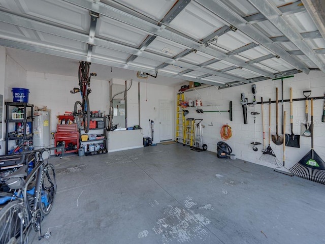 411 Ryans Ridge Ave, Eustis, FL 32726 - garage featuring gas water heater, a garage door opener, and concrete block wall