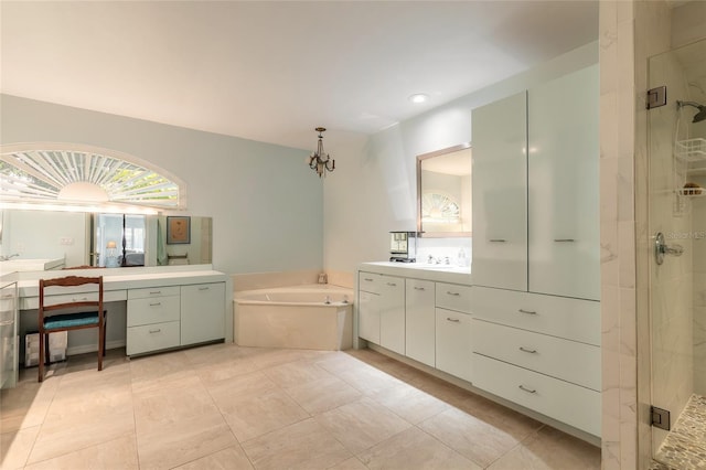 904 Clubhouse Blvd, New Smyrna Beach, FL 32168 - full bathroom with vanity, a garden tub, a shower stall, a chandelier, and recessed lighting