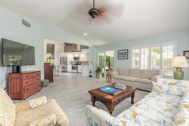 904 Clubhouse Blvd, New Smyrna Beach, FL 32168 - living area with ceiling fan and lofted ceiling
