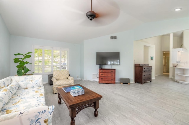 904 Clubhouse Blvd, New Smyrna Beach, FL 32168 - living room with vaulted ceiling and ceiling fan