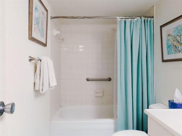 4175 S Atlantic Ave Unit 4110, New Smyrna Beach, FL 32169 - bathroom with shower / bath combo with shower curtain and vanity