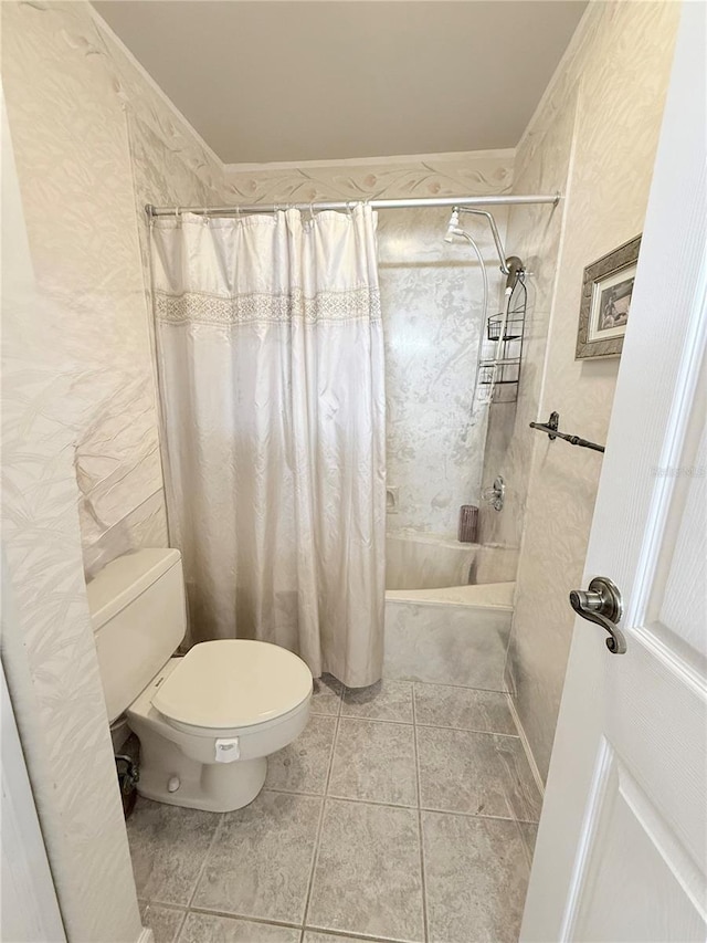 51 Fore Dr, New Smyrna Beach, FL 32168 - bathroom featuring shower / bathtub combination with curtain and tile patterned flooring