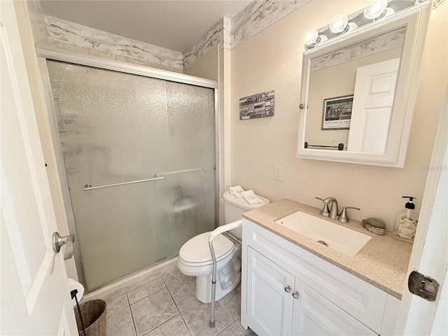 51 Fore Dr, New Smyrna Beach, FL 32168 - bathroom featuring vanity, a stall shower, and tile patterned flooring
