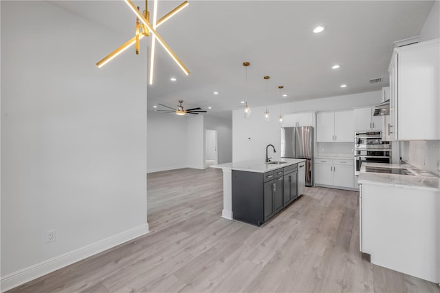 2324 Orange Tree Dr, Edgewater, FL 32141 - kitchen featuring appliances with stainless steel finishes, white cabinets, light wood-style floors, open floor plan, and recessed lighting