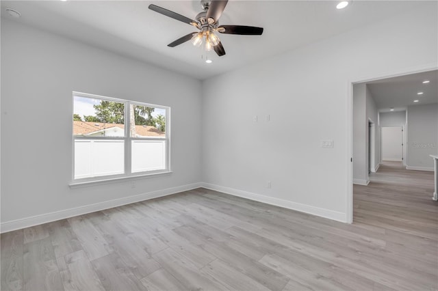 2324 Orange Tree Dr, Edgewater, FL 32141 - empty room featuring light wood finished floors, ceiling fan, and recessed lighting