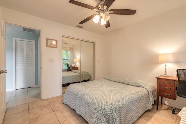 1237 Charter Oaks Cir, Daytona Beach, FL 32117 - bedroom with a closet, light tile patterned floors, and ceiling fan