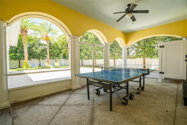 1212 S Riverside Dr, New Smyrna Beach, FL 32168 - game room featuring ceiling fan and baseboards
