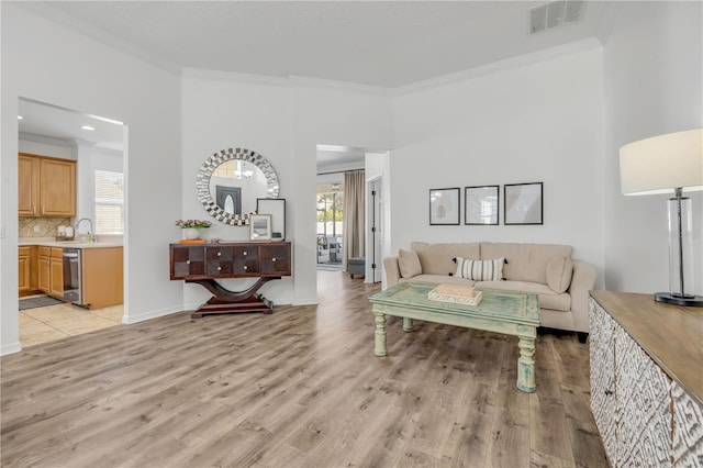 5849 Ansley Way, Mount Dora, FL 32757 - living area featuring ornamental molding and light wood-style floors