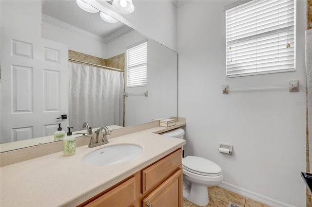5849 Ansley Way, Mount Dora, FL 32757 - bathroom with vanity, crown molding, a shower with curtain, and tile patterned flooring