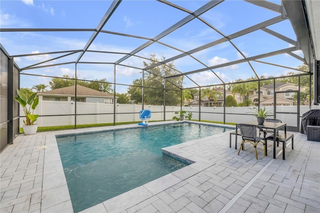5849 Ansley Way, Mount Dora, FL 32757 - view of pool featuring a patio, a fenced backyard, a grill, and glass enclosure