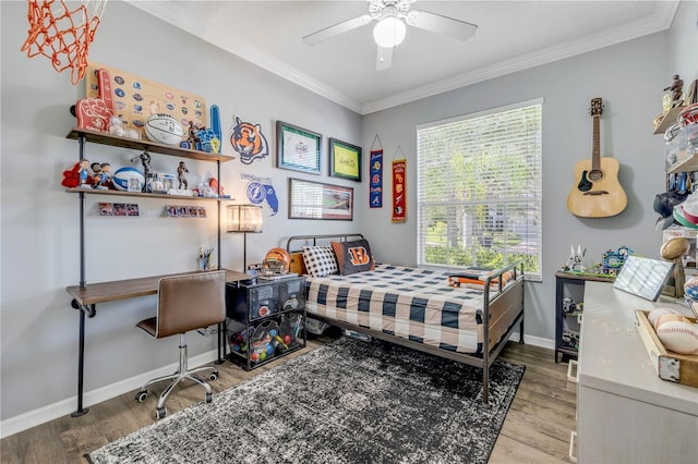 5849 Ansley Way, Mount Dora, FL 32757 - bedroom featuring wood finished floors, crown molding, an office area, and ceiling fan